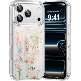 Husă magnetică cu model floral realizat cu laser pentru iPhone 17 Pro Max
