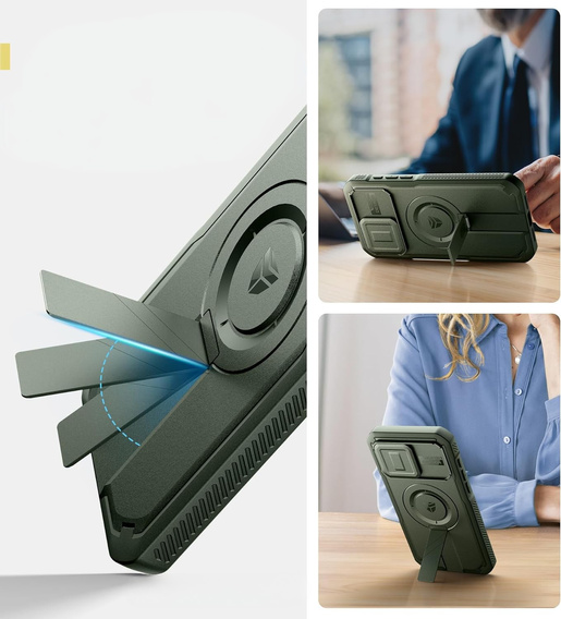 Husă blindată pentru iPhone 15 Pro Max, Dexnor CamProtect MagSafe, verde (Două rame)