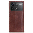 Husa cu clapetă pentru Xiaomi Poco F6 Pro, Split Leather, maro