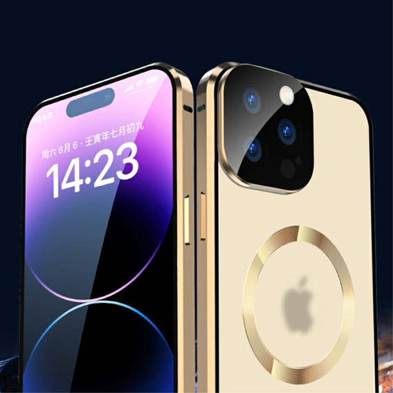 Carcasa Magnetic Dual Glass MagSafe pentru iPhone 15 Pro Max, de aur