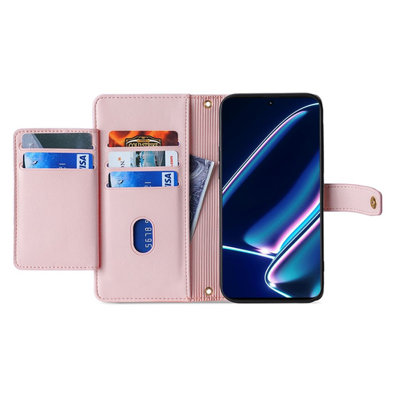 Cu clapetă pentru Realme 11 Pro 5G / Pro+ 5G, Wallet Zipper Pocket, roz