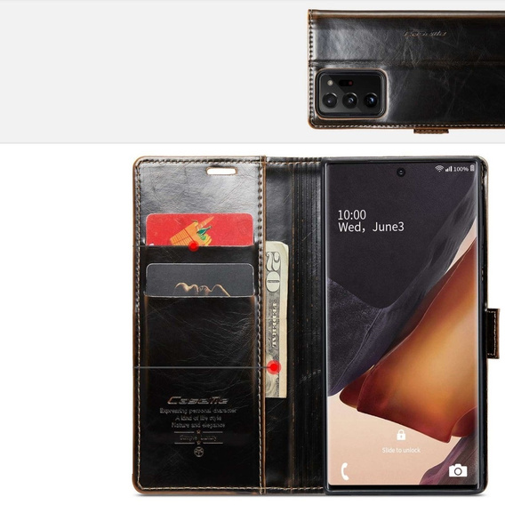Carcasă flip CASEME pentru Samsung Galaxy Note 20 Ultra, Waxy Textured, cafea