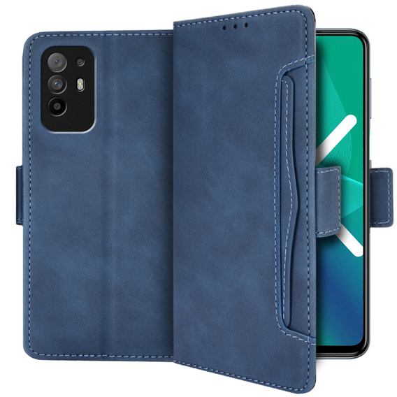 Cu clapetă pentru Oppo A94 5G/Reno5 Z, Card Slot, albastru