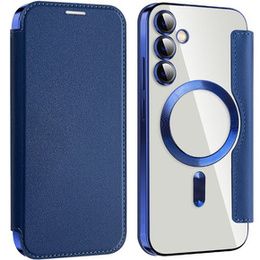 Cu clapetă pentru Samsung Galaxy S23 FE, RFID Wallet MagSafe CamShield, albastru închis