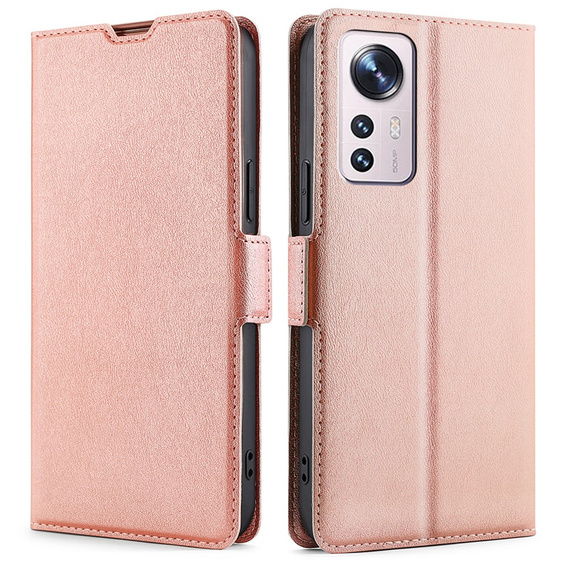 Cu clapetă pentru Xiaomi 12 Pro, Wallet, roz rose gold