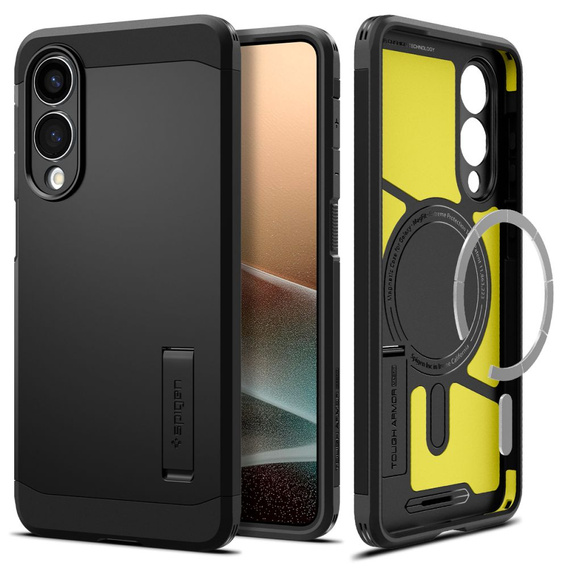 Carcasa Spigen pentru Samsung Galaxy S25 Edge, Tough Armor Mag MagSafe, negru + 9H Tempered Glass