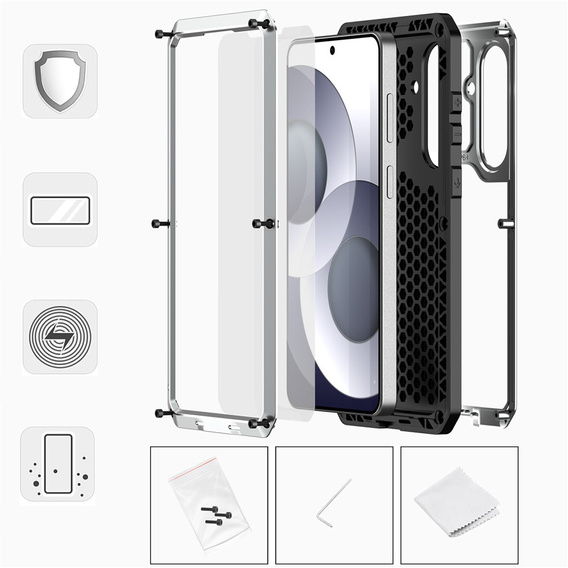 Husă blindată cu sticlă încorporată pentru Samsung Galaxy S26 Plus, argintiu