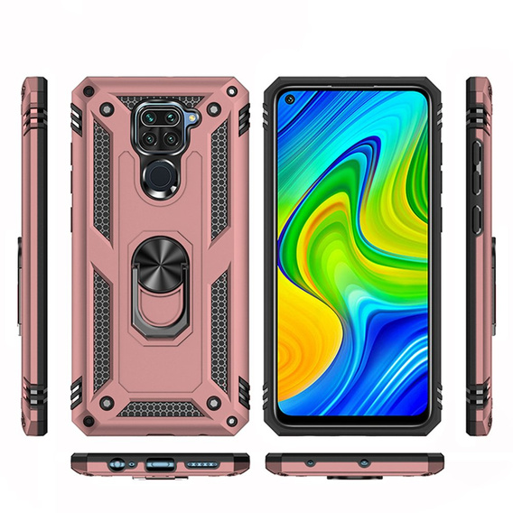 Husă blindată pentru Xiaomi Redmi Note 9, Nox Case Ring, roz rose gold