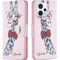 Cu clapetă pentru Motorola Moto G53 5G / G23 / G13, Wallet, giraffe, roz