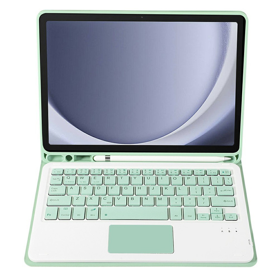 Carcasă + tastatură Samsung Galaxy Tab A9+, Leather Pen Slot TouchPad, verde deschis