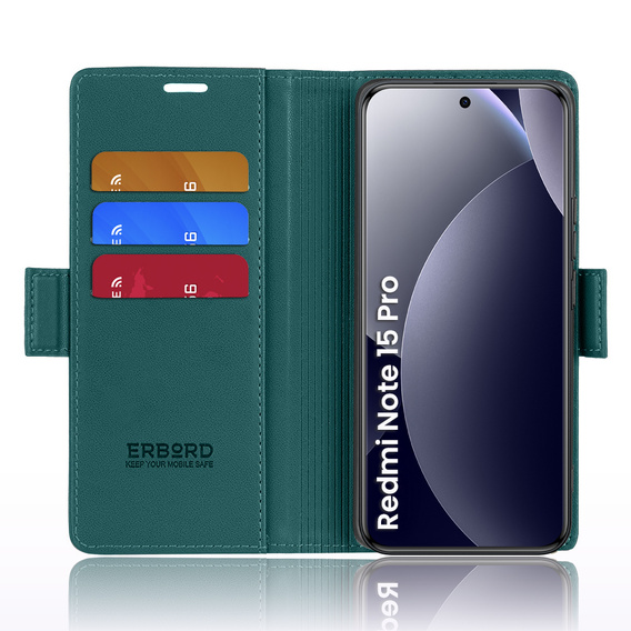 Husă flip lucioasă ERBORD Litchi pentru Xiaomi Redmi Note 15 Pro 4G