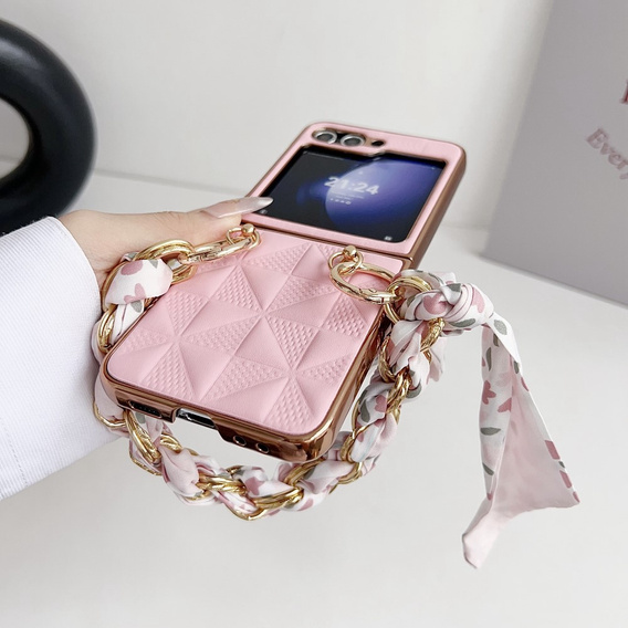 Husă pentru Samsung Galaxy Z Flip7 FE / Z Flip6, Grid Leather, roz