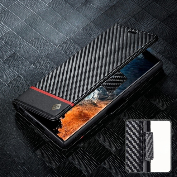 Cu clapetă pentru Samsung Galaxy S23 Ultra, Carbon LC.IMEEKE, negru