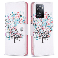 Cu clapetă pentru OPPO A57 / A57s, Wallet, colorful tree, alb