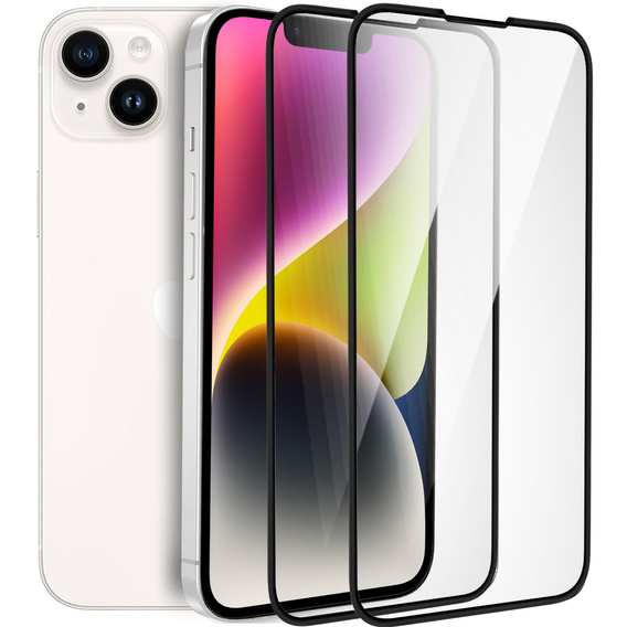 2x sticlă călită pentru iPhone 14, ERBORD 3D pentru întregul display