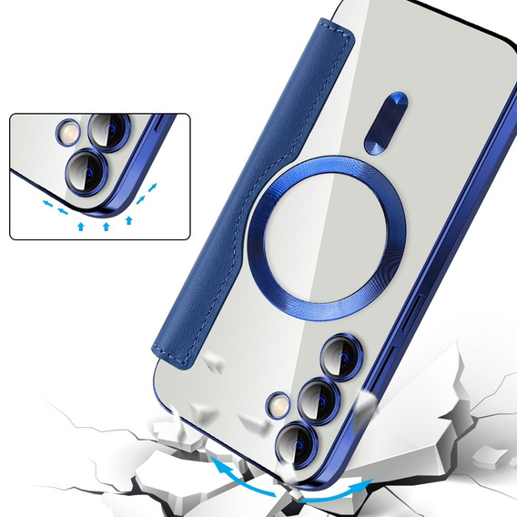 Cu clapetă pentru Samsung Galaxy S23 FE, RFID Wallet MagSafe CamShield, albastru închis