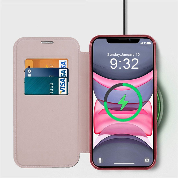 Cu clapetă pentru iPhone 11, RFID Wallet MagSafe CamShield, roz rose gold