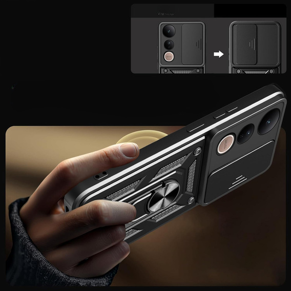 Husă blindată pentru Vivo V50 Lite 4G / 5G, CamShield Slide, negru