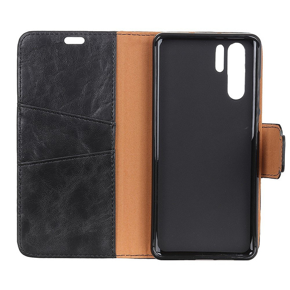 Cu clapetă pentru Huawei P30 Pro, Split Leather Wallet, negru