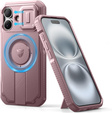 Husă blindată pentru iPhone 16, Dexnor CamProtect MagSafe, roz (Două rame)
