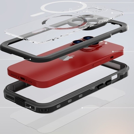 Husă impermeabilă IP68 pentru iPhone 15 Pro, SHELLBOX MagSafe, negru