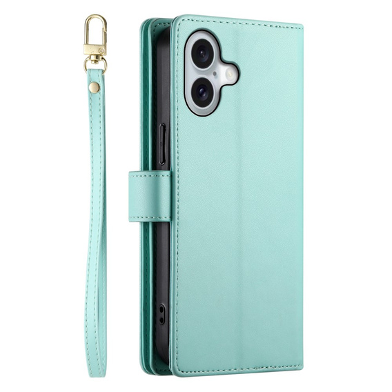 Cu clapetă pentru iPhone 16, Wallet Zipper Pocket, verde