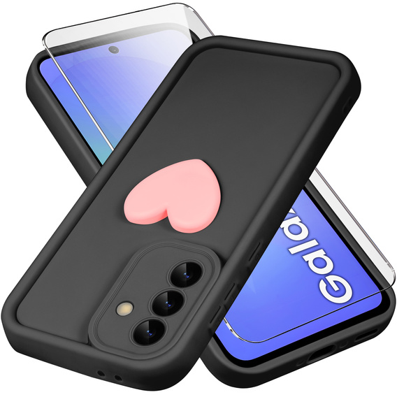 Carcasa pentru Samsung Galaxy A36, Silicone Heart, negru + Sticlă temperată 9H