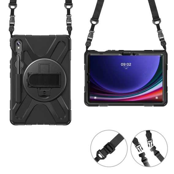 Husa blindată pentru Samsung Galaxy Tab S9 / S8 / S7, carcasă de protecție 360 cu slot pentru stylus, negru