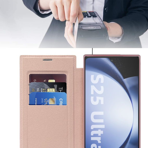 Cu clapetă pentru Samsung Galaxy S25 Ultra, RFID Wallet MagSafe CamShield, roz
