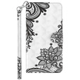 Cu clapetă pentru Xiaomi Redmi 13C / Poco C65, Wallet, Lace Flower alb