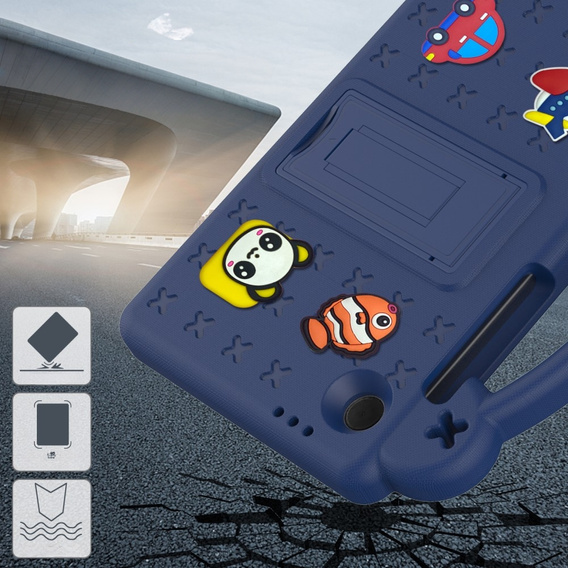 Husă pentru copii pentru Samsung Galaxy Tab A9, Cute Patterns, cu suport, albastru închis
