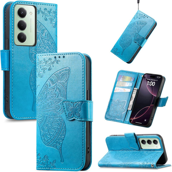 Carcasă Flap pentru Xiaomi Redmi 15 5G / 4G, Butterfly, albastru