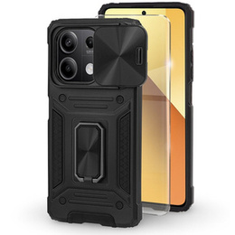 Carcasă blindată pentru Xiaomi Redmi Note 13 5G, CamShield Slide, negru + sticlă călită 9H