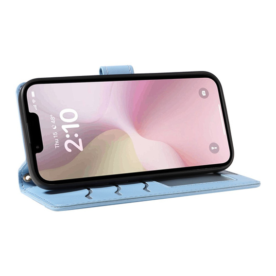 Husă cu clapetă pentru iPhone 16E, Rhombus Crossbody Leather, albastru