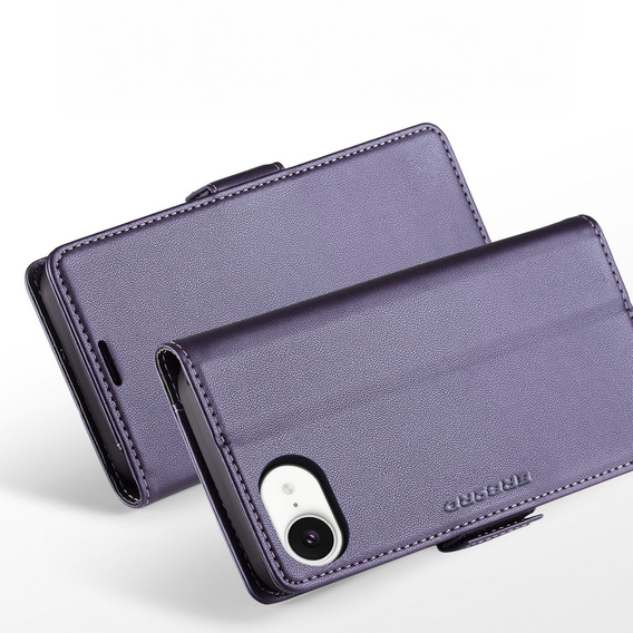 Husă pentru Iphone 16E, ERBORD Glossy Litchi, portofel cu clapetă, violet