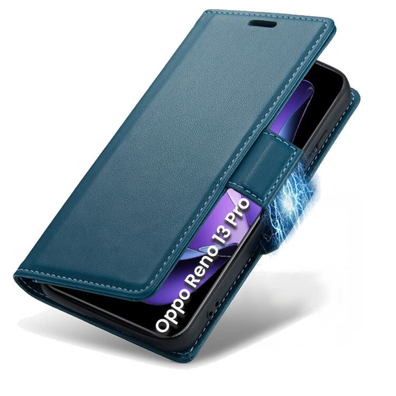 Husă pentru Oppo Reno 13 Pro, ERBORD Glossy Litchi, portofel cu clapetă, albastru