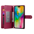 Cu clapetă pentru iPhone 16 Pro Max, Wallet Zipper Pocket, roșu