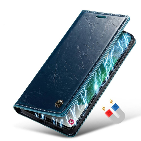 Carcasă flip CASEME pentru Samsung Galaxy S21 FE, Waxy Textured, albastru