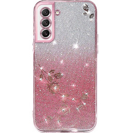 Husă pentru Samsung Galaxy S21 FE, Glitter Flower, roz rose gold