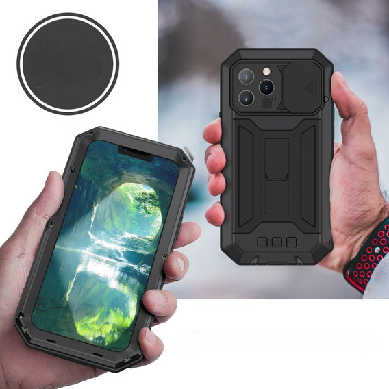 Husă pentru iPhone 13 Pro Max, R-JUST CamShield Slide, armată, negru