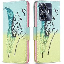 Cu clapetă pentru Realme C55, Wallet, feather, albastru