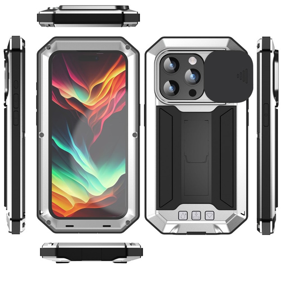 Husă pentru iPhone 15 Pro Max, R-JUST CamShield Slide, armată, de argint / negru