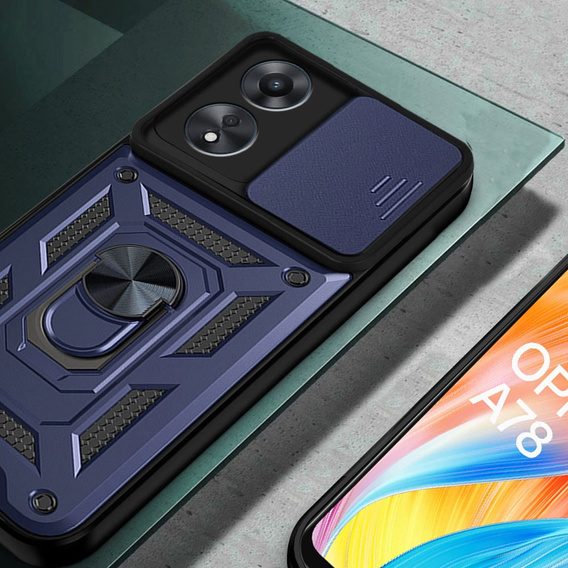 Husă blindată pentru Oppo A78 4G, CamShield Slide, albastru