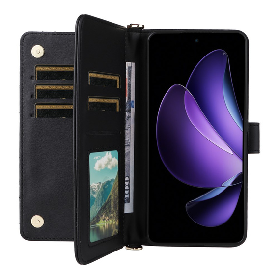 Carcasă cu clapetă pentru Oppo Reno 13F 5G, Crossbody Leather Wallet, negru