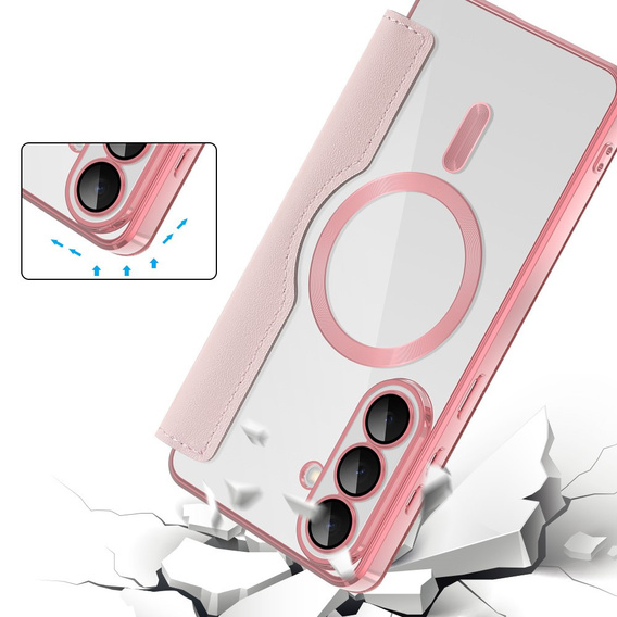 Husă RFID Wallet MagSafe Flip cu protecție pentru cameră pentru Samsung Galaxy S26 Plus, roz