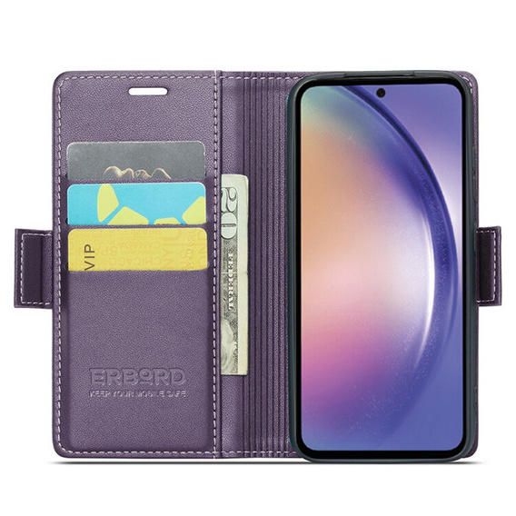 Husă pentru Samsung Galaxy A55, ERBORD Glossy Litchi, portofel cu clapetă, violet