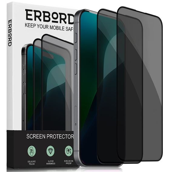 2x sticlă de confidențialitate temperată pentru iPhone 17 Pro/17/16 Pro, ERBORD Anti-Spy
