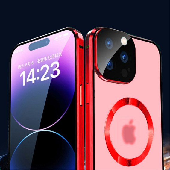 Carcasa Magnetic Dual Glass MagSafe pentru iPhone 15 Pro Max, roșu