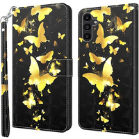 Cu clapetă pentru Samsung Galaxy A14 4G/5G, Wallet Butterfly, de aur