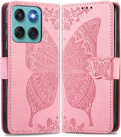 Cu clapetă pentru Motorola Edge 60 / 60 Fusion, Butterfly, roz rose gold